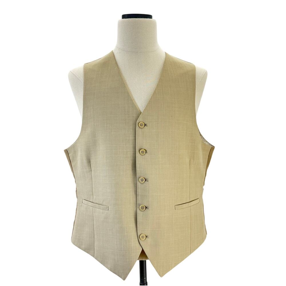 Stafford Essentials Men's Tan Dress Suit Vest Large Adjustable Back Classic Fit